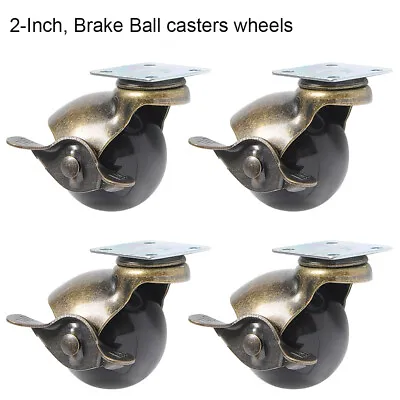 4PCS 2  Metal Ball Casters Wheels Furniture Antique Swivel Caster Brake Optional • $14.39