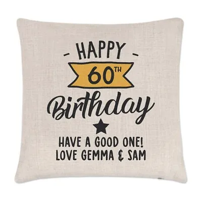 Personalised Happy 60th Birthday Y Banner Cushion Cover Pillow Mum Dad Grandad • $48.86