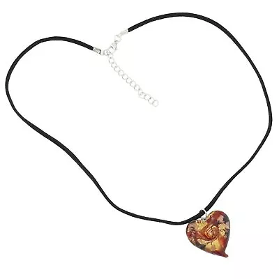 Glass Of Venice Italian Murano Glass Heart Necklace - Red Swirls Sparkling Handb • $47.95