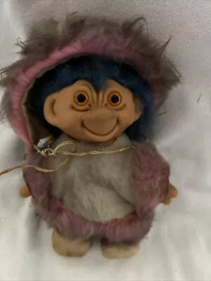 Vintage 1965 Scandia House Troll Amber Eyes Blue Hair Cave Man Cave Person. • $5