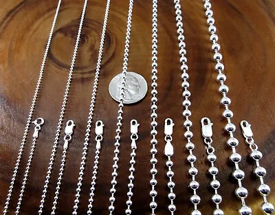 Solid 925 Sterling Silver Italian BALL/BEAD Dogtag ID Chain Necklace 1.5MM - 6MM • £16.33