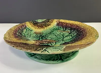 Antique Begonia Leaf Majolica Footed Compote Circa 19th Century • $149.99