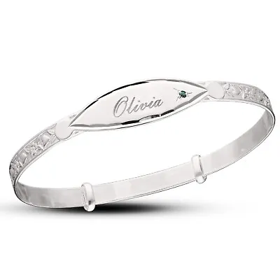 Personalised Unisex Bangle Silver Birthstone Baby Bracelet Baby Shower Gift • £22.99