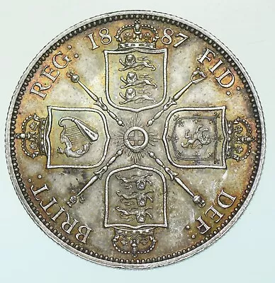 1887 Victoria Jubilee Head Silver Florin (2 Shillings) Au • £39