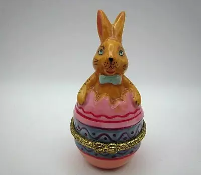 Easter Bunny Rabbit Small  Hinged Ceramic Egg Trinket Keepsake Box 3  • $8