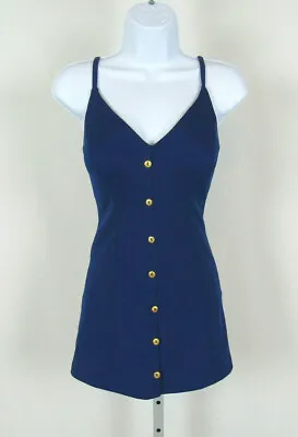 VTG 1960s 70s COLE OF CALIFORNIA BLUE SWIMSUIT SIZE 16 POLYESTER GOLD BUTTONS • $59.95