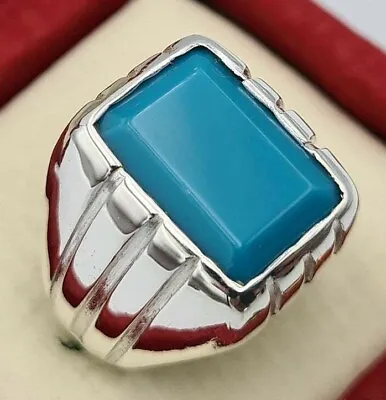 Beautiful Turquoise Ring Rectangular Jewelry Birthstone Gifts Mens Handmade Ring • $190