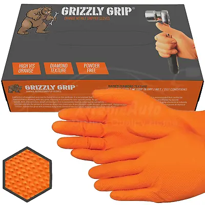 Orange Nitrile Disposable Gloves Strong Heavy Duty Powder Free Car Mechanic • £11.99