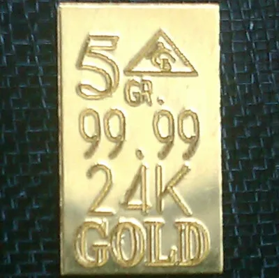 GOLD BAR 24K SOLID BULLION 5GRAIN 99.99 FINE Au WITH CERTIFICATE./ • $31.88