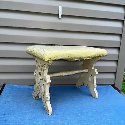 Vintage 1968 Stool Bench Wooden Carved White • $58.50