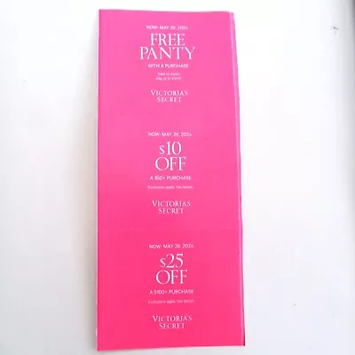 Victoria’s Secret Coupons Panty Plus $10 Off $50  $25 Off $100  Exp 5/26/24 • $9.99