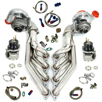 LS Exhaust Headers + Wastegate+T4 T76 AR.80.96 Turbos+oil Feed Line Kit For 5.3L • $1400