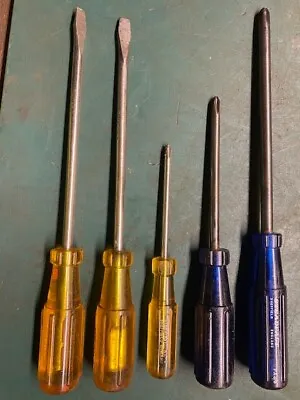 5 X Vintage Steadfast Screwdrivers Old Mechanics Garage Tools • £10