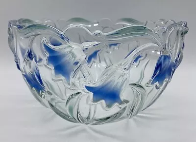 Crystal Mikasa Serving Bowl Bluebells Raised Blue And Green Floral 8  Germany • $26.99