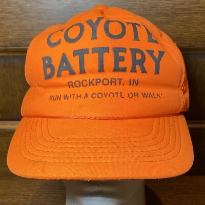 VTG Retro Coyote Battery Rockport Hat Indiana IN Bright Orange Hat Ball Cap WEAR • $14.99