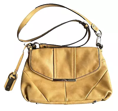 B Makowsky Leather Purse Yellow Crossbody Shoulder Bag Key Chain Nutmeg Gold • $34