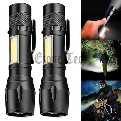 2 Pack Tactical LED Flashlight USB Rechargeable 3Modes Light Zoomable Lamp Torch • $10.19