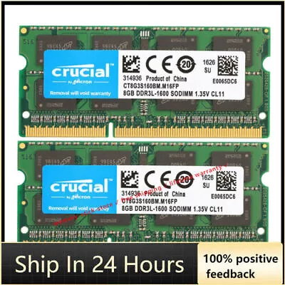 Crucial  DDR3 16GB 1600 2x 8GB PC3-12800 Laptop SODIMM Memory RAM PC3L 16G DDR3L • £24.60