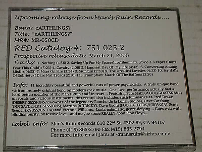  Earthlings? S/T Promo Cd Man's Ruin Records MR-050CD Rare Htf Mint Never Used • $25