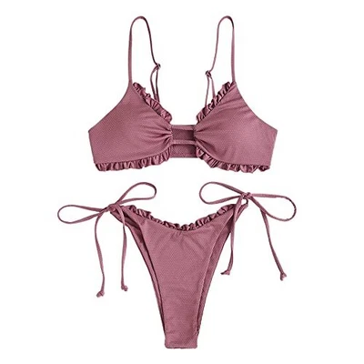 $7.99 • Buy ZAFUL Womens Frilled Tie Side String Padded Tanga Bikini Set Two Piece Swimsuit