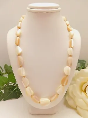 Vintage Les Bernard Mother Of Pearl Hand Knotted Shell Bead Necklace - 16  • $20