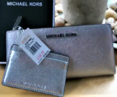 Michael Kors Silver Sparkle Leather Lg Card Case Carry All - SuperDeal !! • $49.95