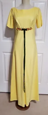 Vintage ILGWU 60's 70's Yellow Embroidered Bridesmaid Prom Dress SZ 11 • $40