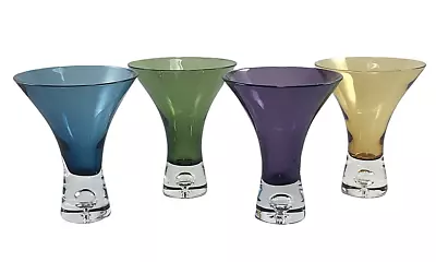 Mini Martini Shot Cocktail Glasses Controlled Bubble Stem Jewel Tones - 4 • $29.95