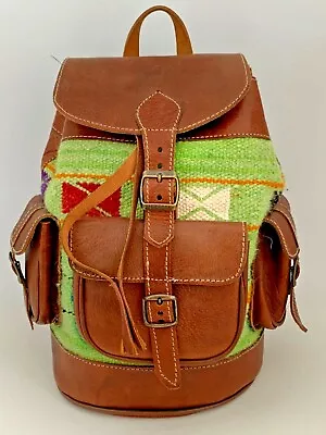 Handcrafted Moroccan Leather Bag Backpack Boho Chic Kilim Handmade Handbag • $59.99