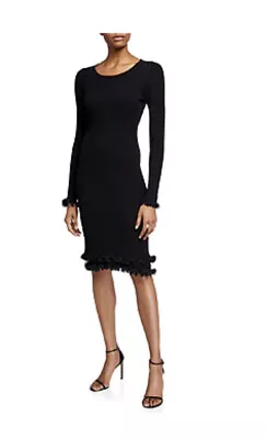 Milly Wired Edge Scoop Neck Long Sleeve Fitted Dress Size M Evening Cocktail • $250