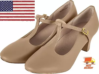 PU Leather T-Strap Character Shoe 2'' Dance Shoes For Women-Brown/Black • $31.99