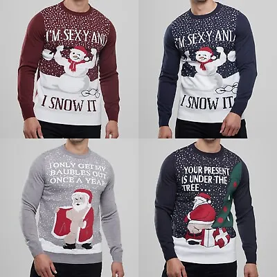 Mens Christmas Novelty Jumper Santa Snowman Xmas Sweater Top Crew Neck New • £16.96