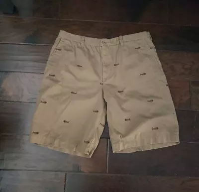 OLD NAVY SURPLUS Men 38 Flat Front Chino Khaki Fishbone Embroidered Fish Pockets • $12