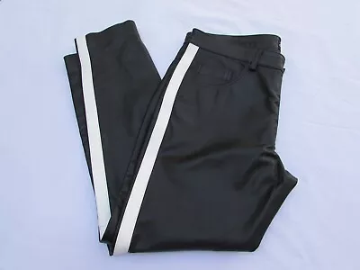 Mens Zippyleather Pants Black /White Stripes Black Leather Bikers Trousers Sz 40 • $39.99