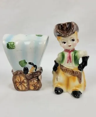 Vintage Cowboy And Wagon Salt Pepper Shakers Rare Western A Mark L Exclusive  • $60