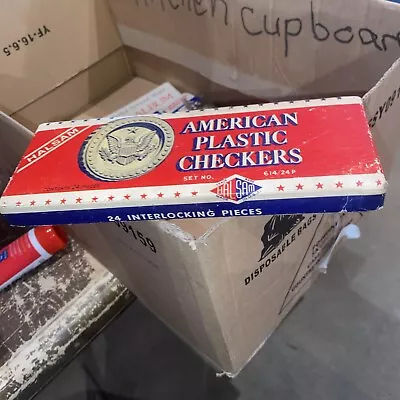 Halsam American Plastic Checkers Set 614 24 Pieces In Original Box Vintage • $6.95