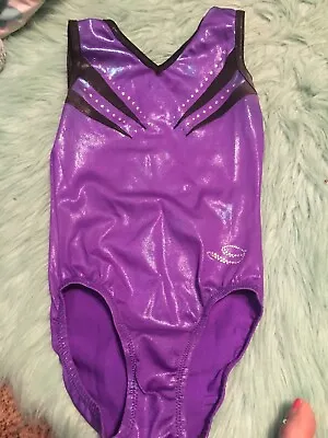 $25 • Buy Dreamlight Leotard Size Child 10-12 Gorgeous Purple/Black With Crystals Front