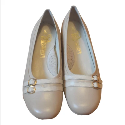 £15 • Buy Womens Smart Shoes Size 4 Beige Leather Slip-On Work Retro 60s Mod PEDICONFORT