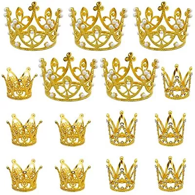 15 Pieces Crown Cake Topper 3 Sizes Mini Baby Crown Gold Tiny Queen Crowns Ca... • $24.25