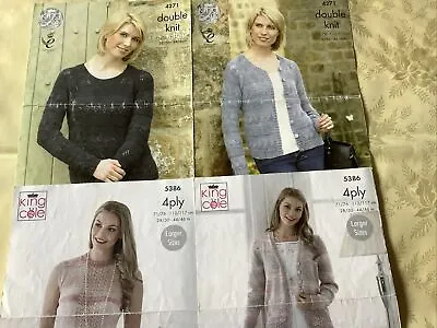 King Cole Knitting Patterns X 2 4271 & 5386. Cardigans Sweaters DK 4 Ply 28-46  • £4