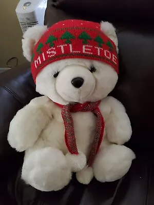 Original 1986 Marshall Field Mistletoe Bear 16 Inch Christmas Plush Hat/scarf • $39.95