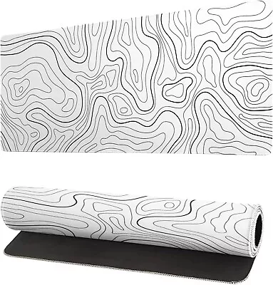 Topographic Contour White Gaming Mouse Pad XL Geographic Map Lines Extended Big • $13.49