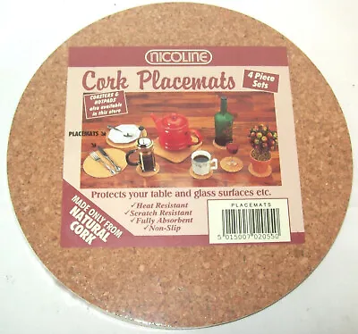 4 Nicoline Natural Cork Placemats Place Mat Mats Dinner Table Heat Resistant • £4.97