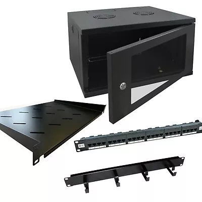 £200.34 • Buy 6u 450mm Deep Wall Mounted Data Cabinet, Data Panel, Shelf & Management Bar Lot