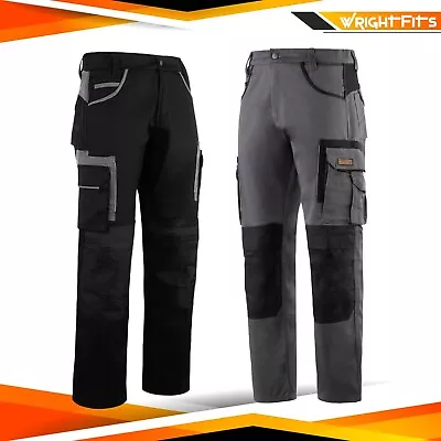 Men Work Trousers Heavy Duty With Knee Pad Pockets Black & Grey Work Trouser -OP • £22.99