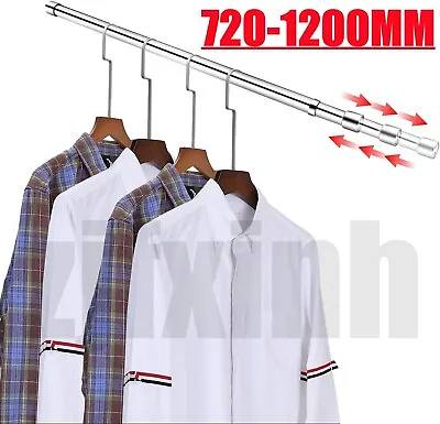 72-120CM Extendable Wardrobe Rail Rod Tube Stainless Steel Clothes Hanging Pole • £12.20