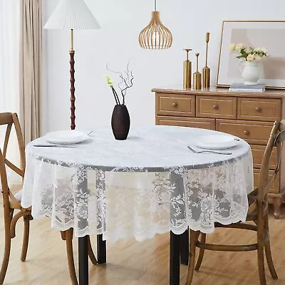 90 Inch White Round Lace Tablecloth. Classic Elegant Floral Pattern Is Ideal ... • $32.74