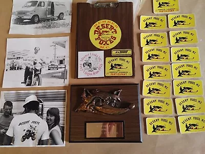 Vtg 70's Desert Foxes MC Motorcycle Club Member Plaque Trophy Photo Stickers Etc • $250