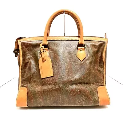 Auth ETRO - Bordeaux Brown Multi PVC Leather Boston Bag • $115