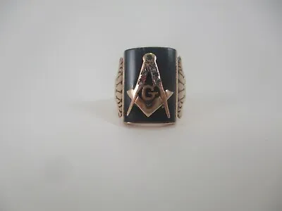 Antique Masonic Black Onyx Ring 14K Gold Size 8 PRINCESS Patent Aug'26'90 • $825